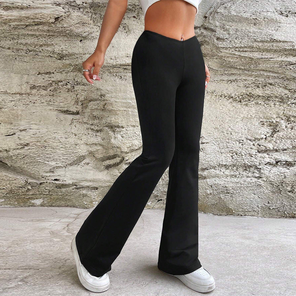 Women's High-Waisted Flared Trousers - Stretch Knit