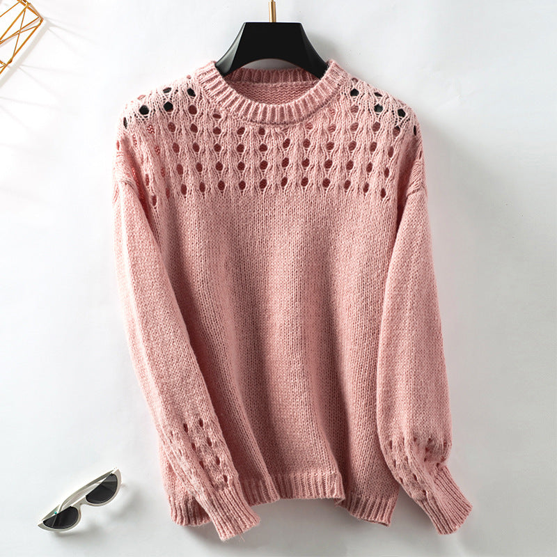 Women's Openwork Sweater – Delicate Knit Crew Neck