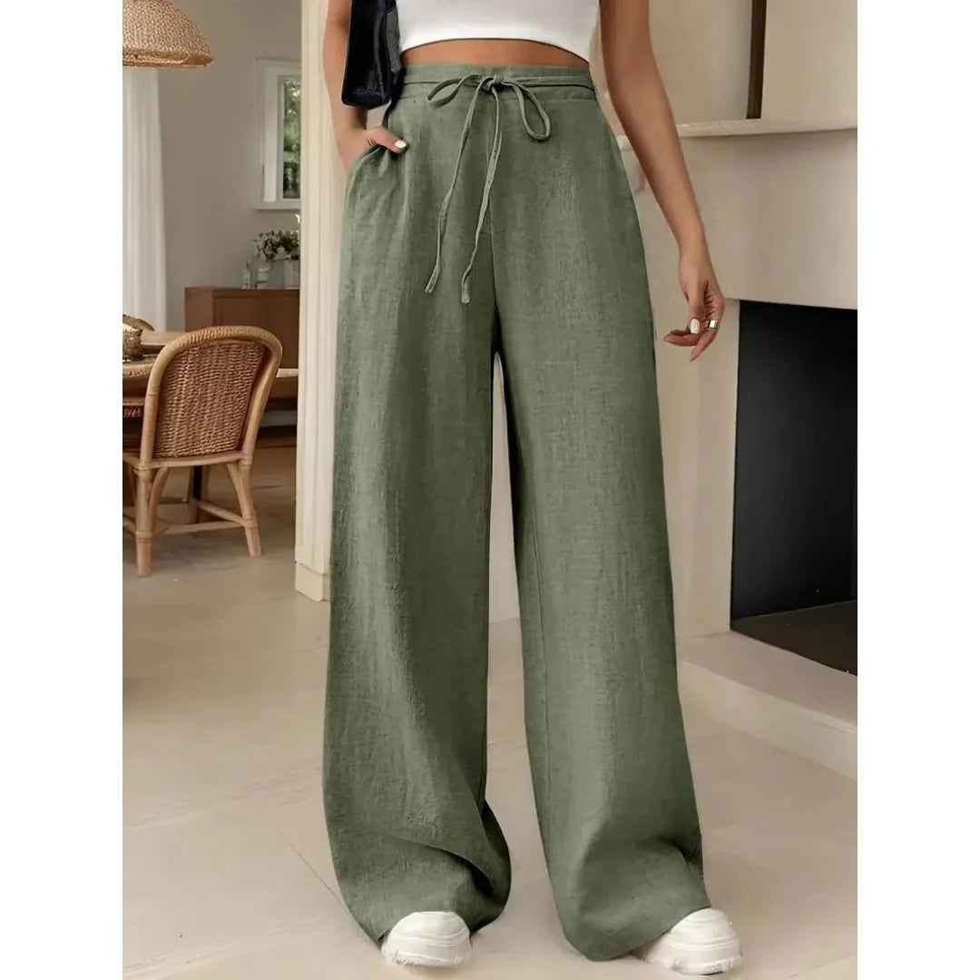 Wide-Leg Women's Pants – Relaxed Fit with Drawstring Waist and Pockets