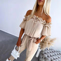 Women's Jumpsuit Smooth Fabric – Off-Shoulder, Ruffles, Tapered Fit