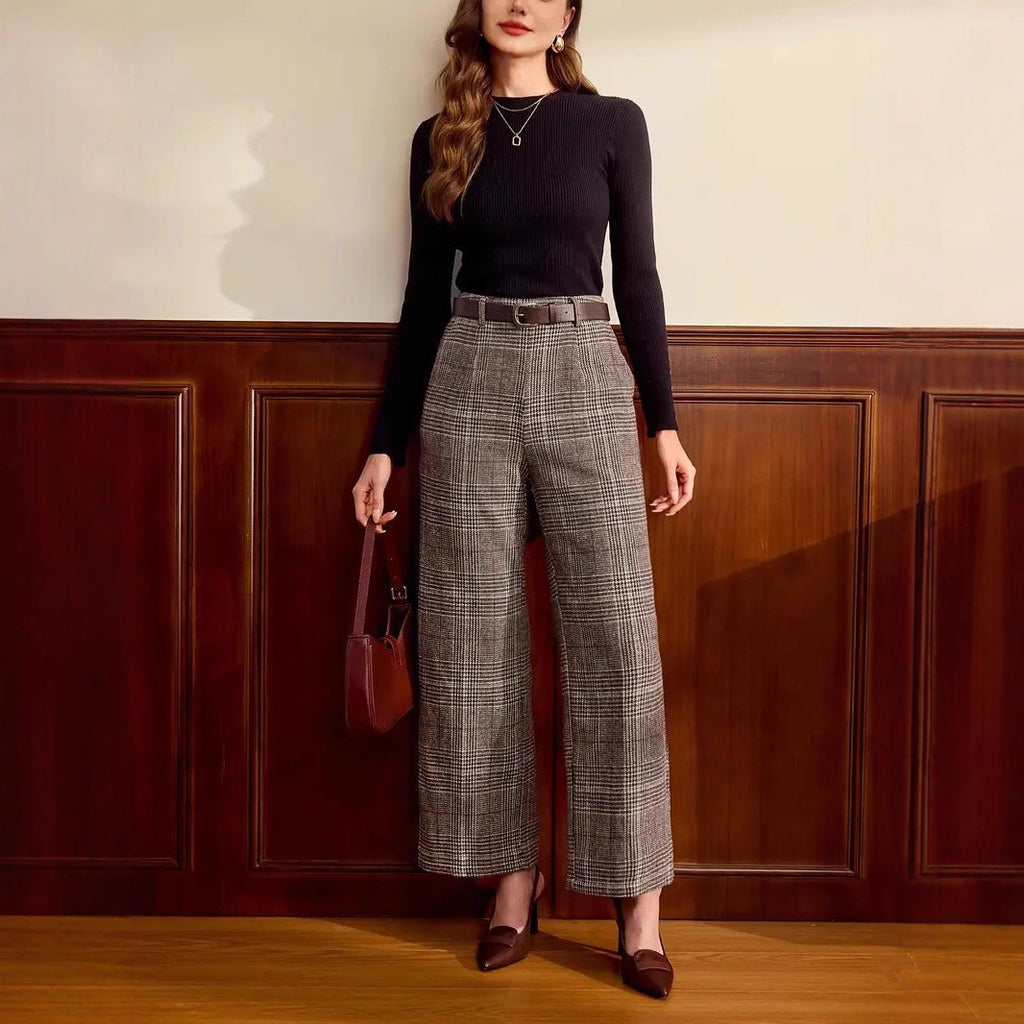 Women's Wide-Leg Check Trousers - Relaxed Fit