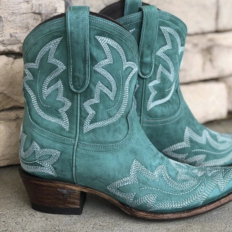 Women's Embroidered Pointed-Toe Ankle Boots – Elegant Silhouette