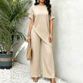 Women's Two-Piece Set – Mid-Length Top and Wide-Leg Pants, Relaxed Fit