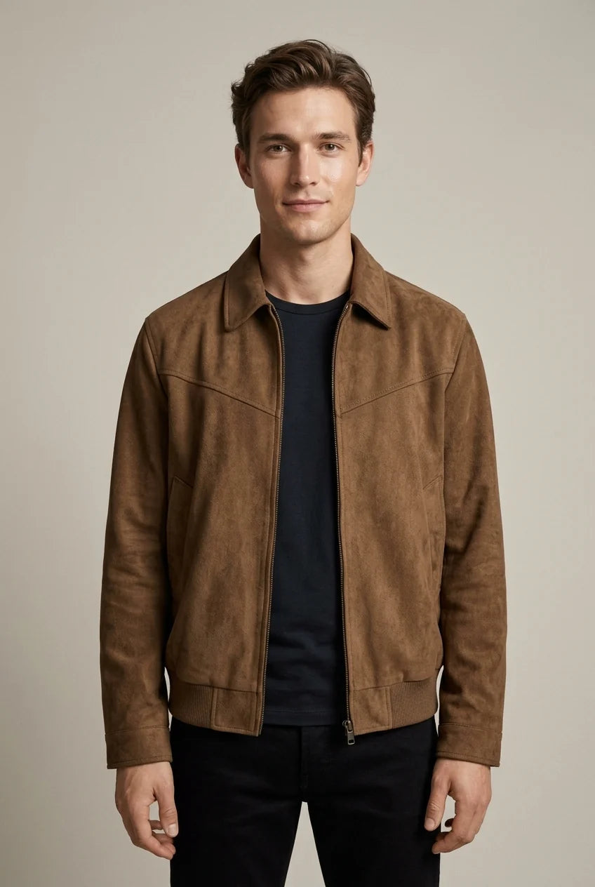 Men's Jacket with Notched Collar – Soft Suede Effect Finish