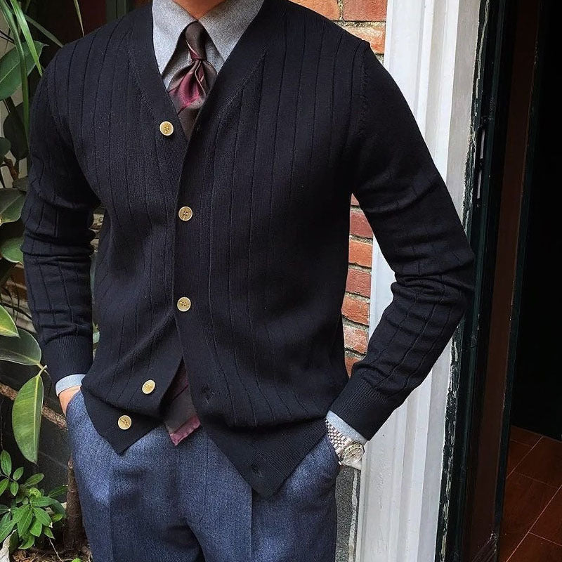 Men’s Knit Cardigan – Tailored V-Neck Button-Up