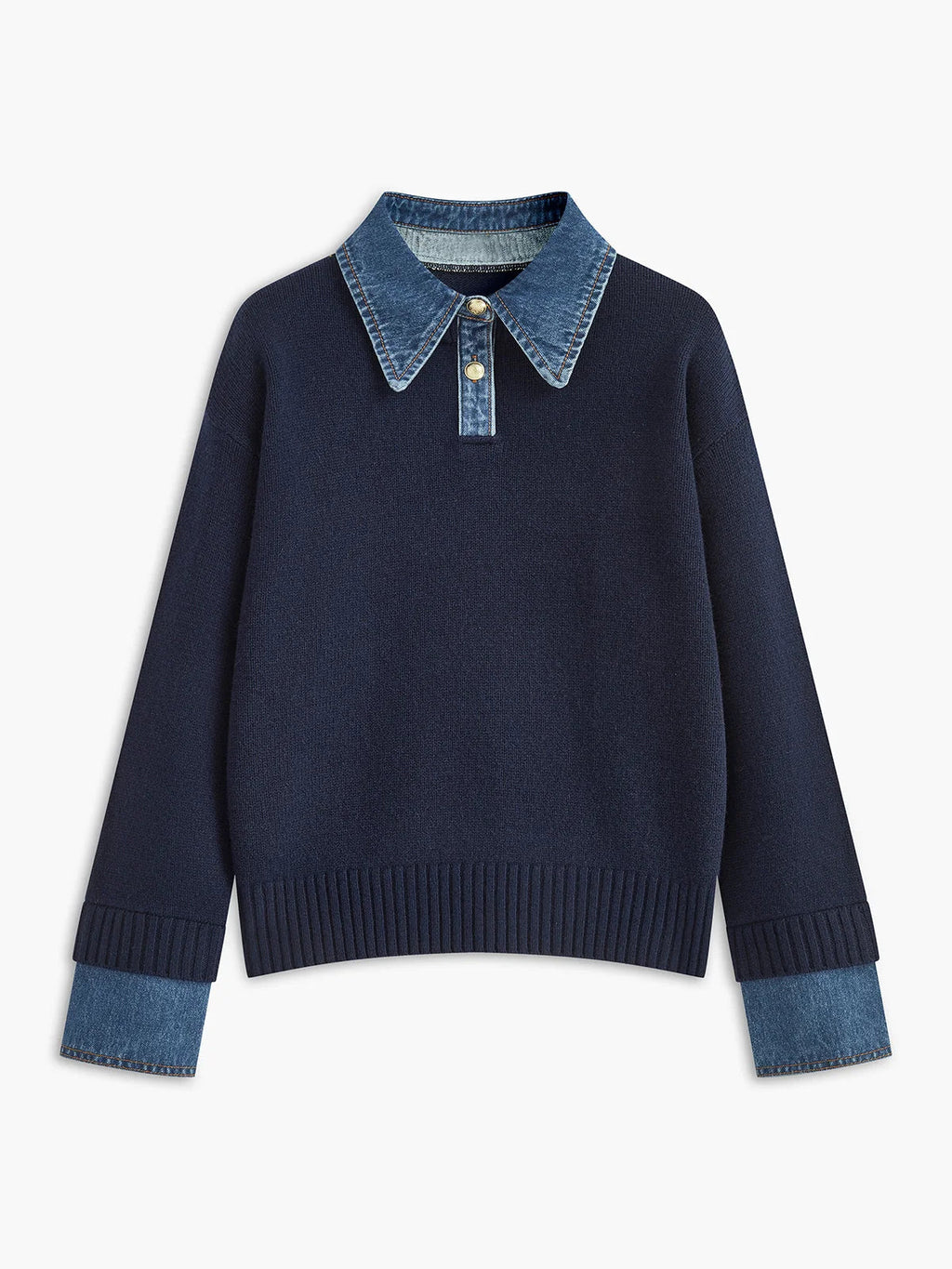 Women's Layered-Effect Knit Sweater – Denim Shirt Collar