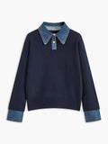Women's Layered-Effect Knit Sweater – Denim Shirt Collar