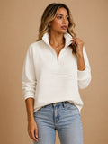 Women's Ribbed Knitwear Sweater – Minimalist Short-Zip Mock Neck