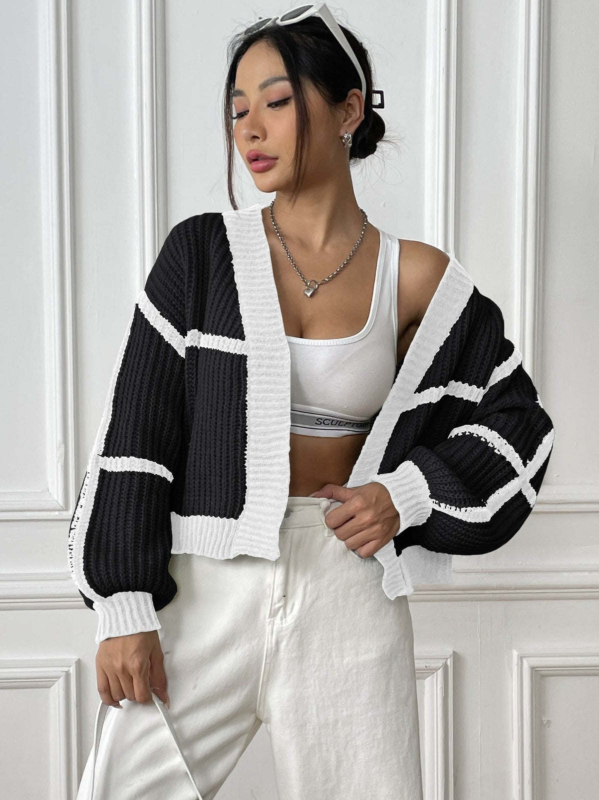 Women's Textured-Knit Cardigan – Casual Cropped Open Fit