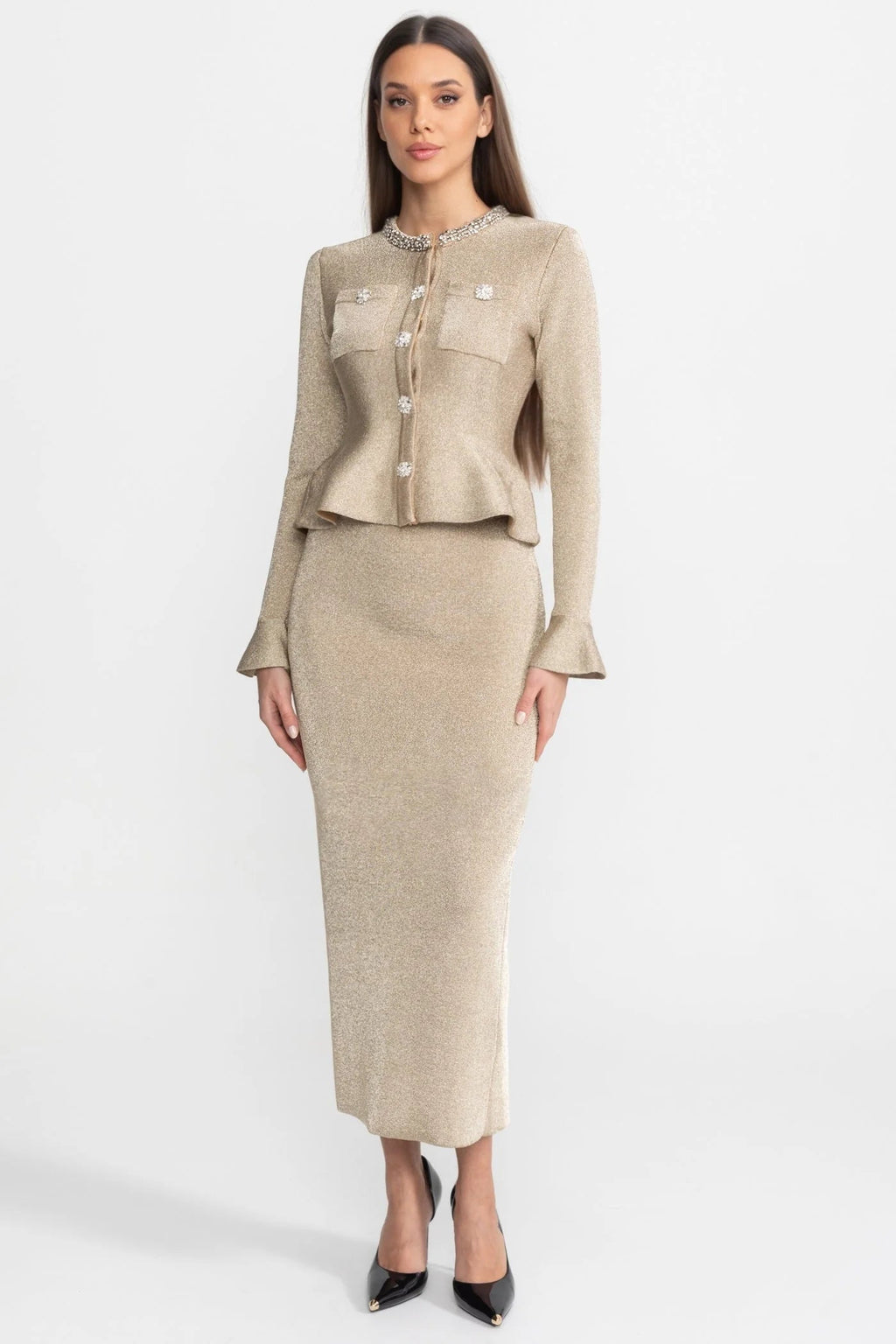 Women's Fitted Dress – Long Sleeves, High Waist