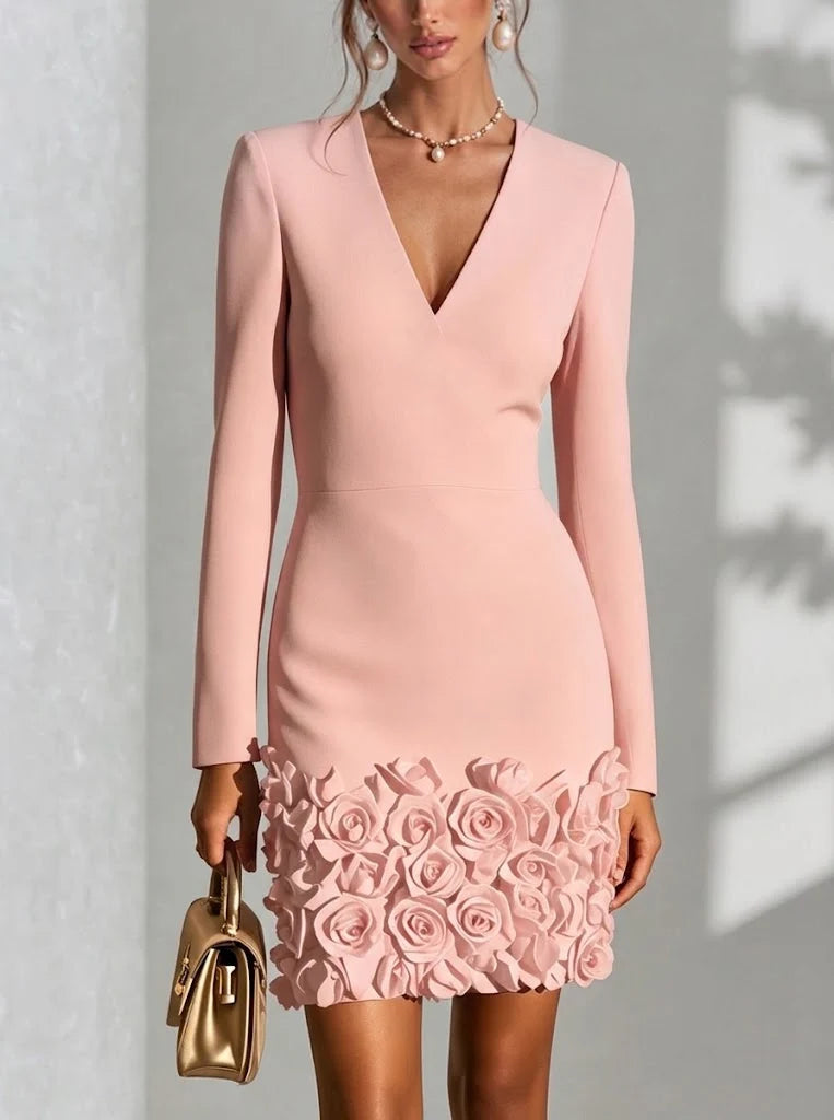 Women's Floral Embossed Sheath Dress – Slim A-Line Fit, 3D Detail