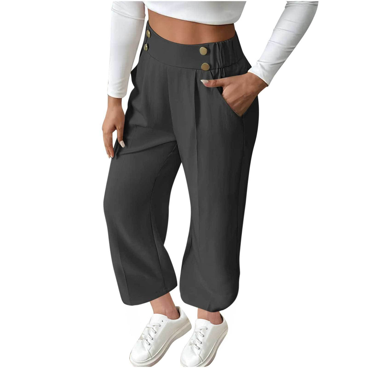 Women's High-Waisted Straight-Leg Trousers - Practical Pockets