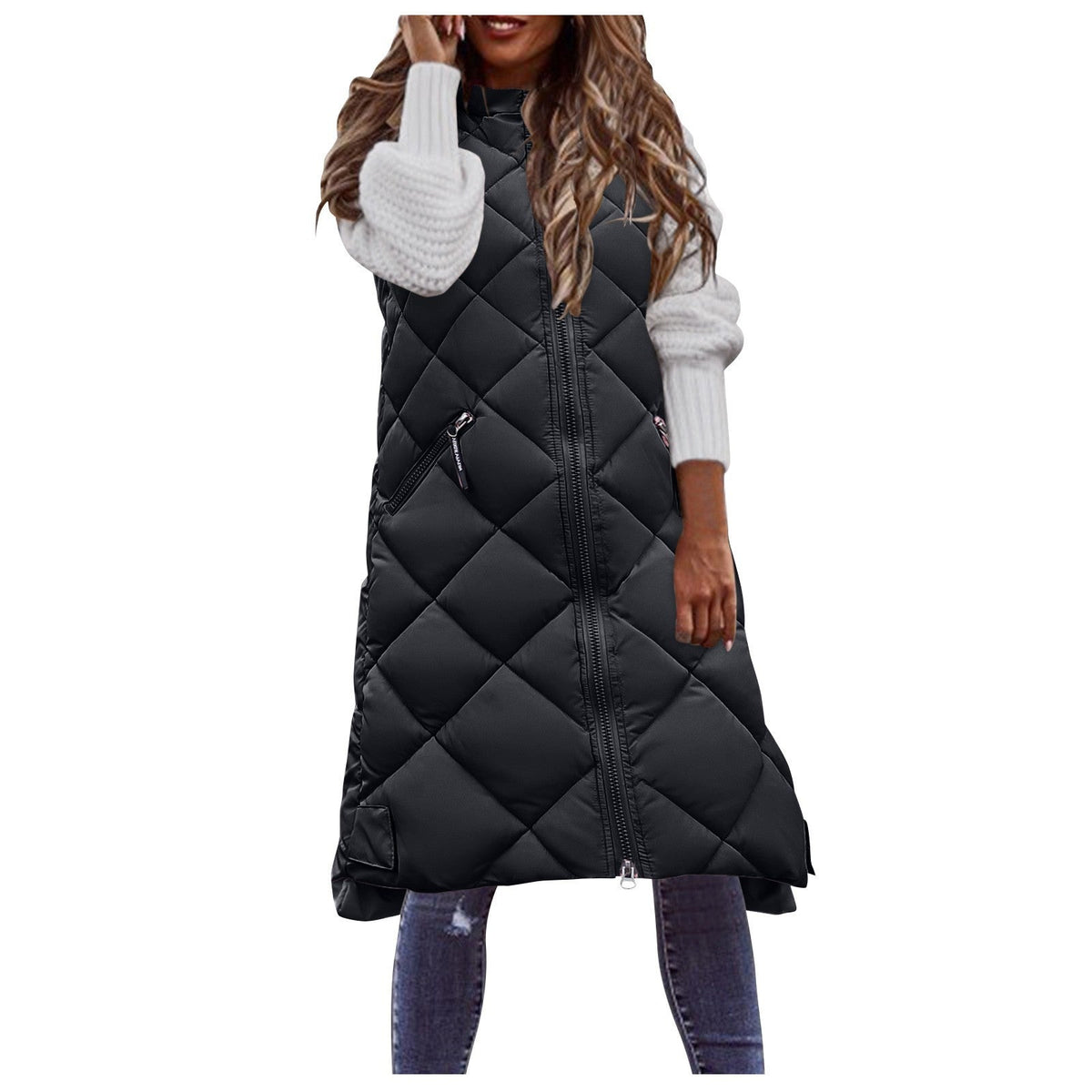 Women's Long Hooded Vest – Mid-Length Quilted Fit, Zip Closure