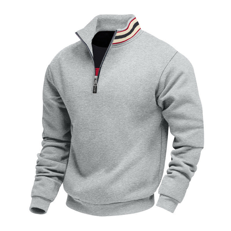 Men's Zippered Funnel-Neck Sweater – Relaxed Fit with Fleece Interior