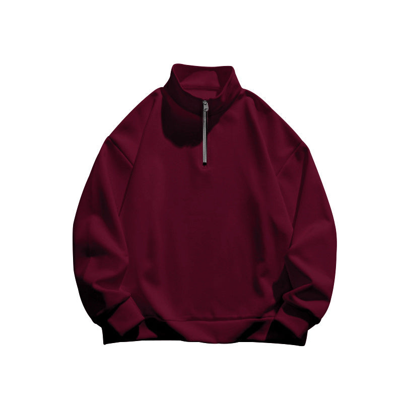 Men's Straight-Neck Half-Zip Sweater – Brushed Wool-Effect Lining