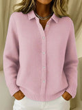 Women's Textured Knit Cardigan – Buttoned Shirt Collar
