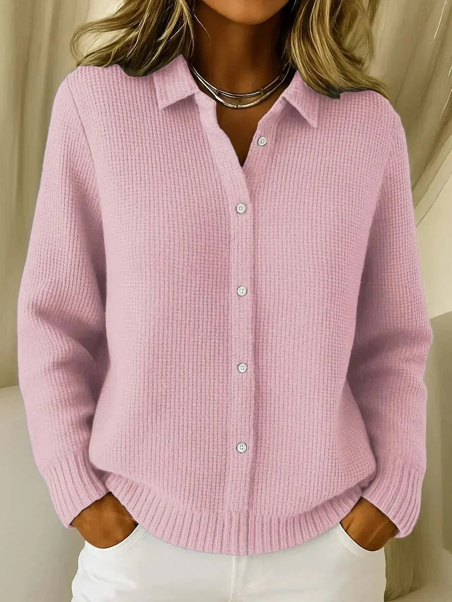 Women's Textured Knit Cardigan – Buttoned Shirt Collar