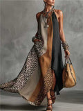 Women's Long Sleeveless Dress – Leopard Print, Flowing Fit