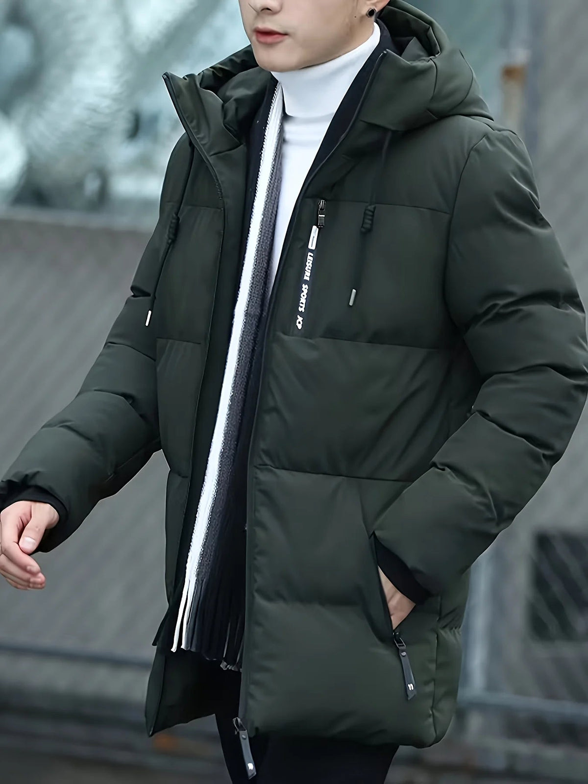 Men's Hooded Down Jacket – Mid-Length Winter Quilted Jacket