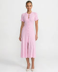 Women's Ribbed Knit Dress – Elegant Button Fastening and Midi Fit