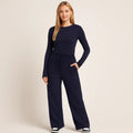 Women's Two-Piece Set - High-Waisted Wide-Leg Trousers & Long-Sleeved Top