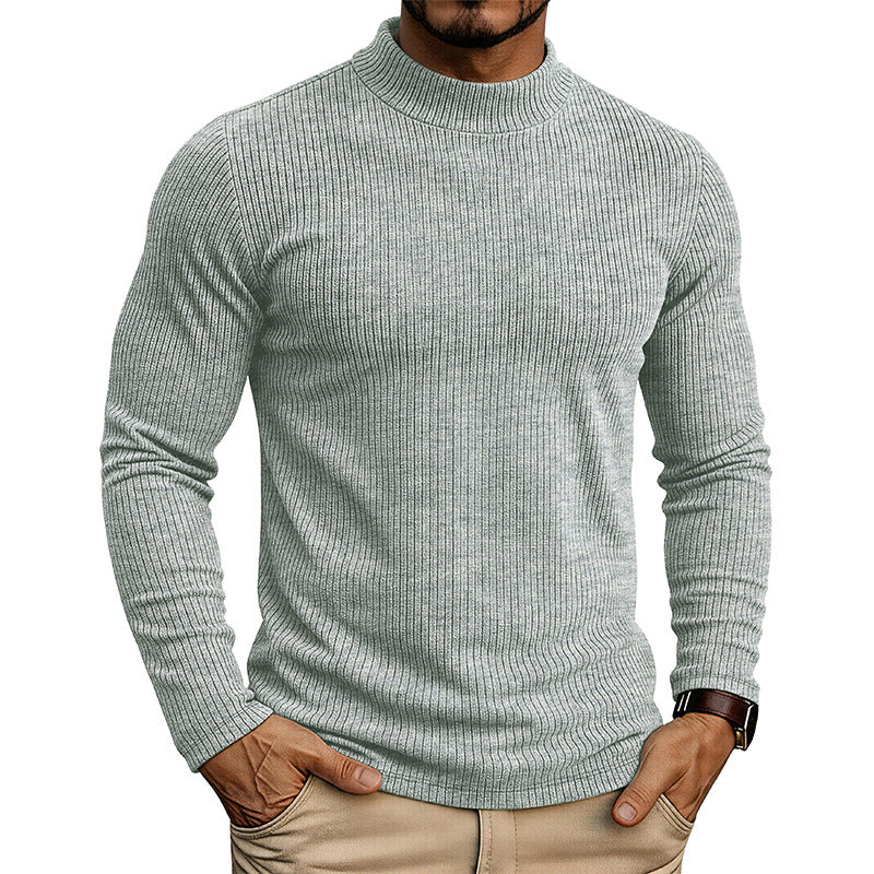 Men's Mandarin Collar Sweater – Fine-Ribbed Knitwear Slim Fit