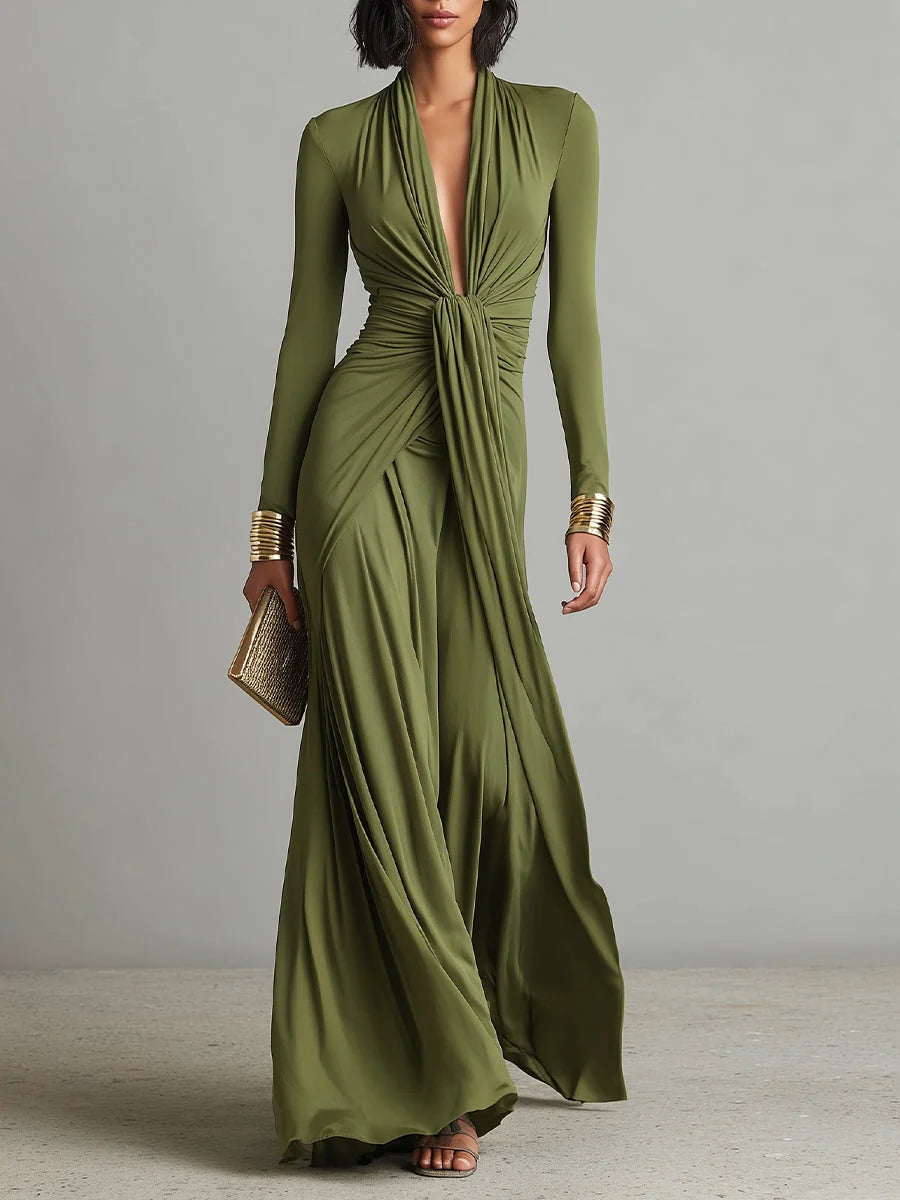 Women's Maxi Textured Dress – Elegant Silhouette, French Style