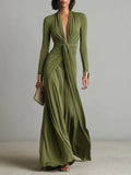 Women's Maxi Textured Dress – Elegant Silhouette, French Style
