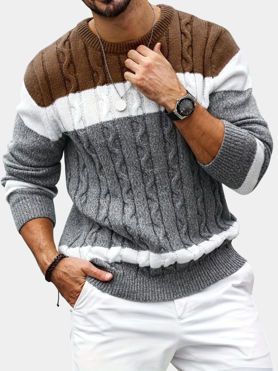 Men's Color Block Sweater – Casual Round-Neck Knitwear