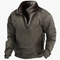 Men’s Fleece Sweater – Buttoned V-Neck, Slim Fit