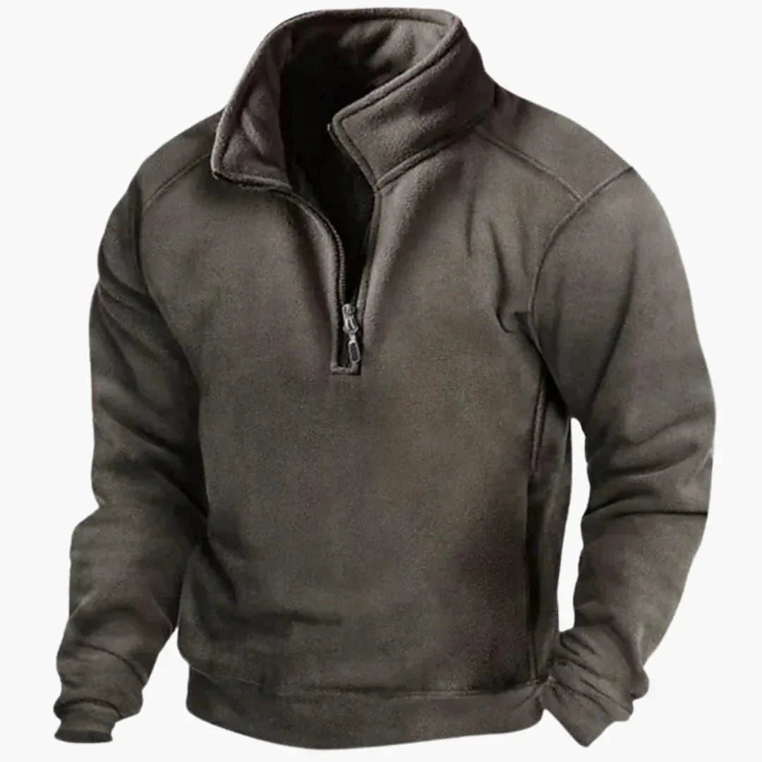 Men’s Fleece Sweater – Buttoned V-Neck, Slim Fit