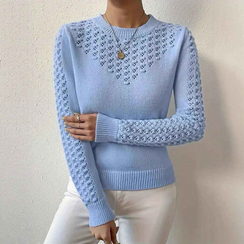 Women's Openwork Knit Sweater – Fitted Cut, Round Neck