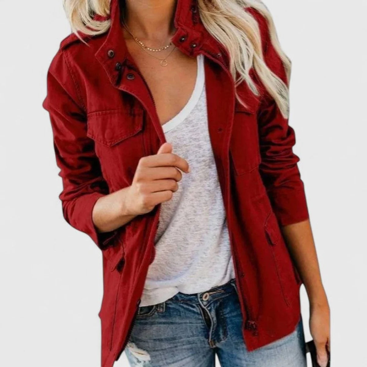 Women's Cropped Cotton Jacket - Fitted design with notched lapel