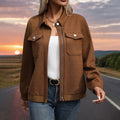 Women's Short Jacket - Textured Diamond-Pattern Fabric, Relaxed Fit