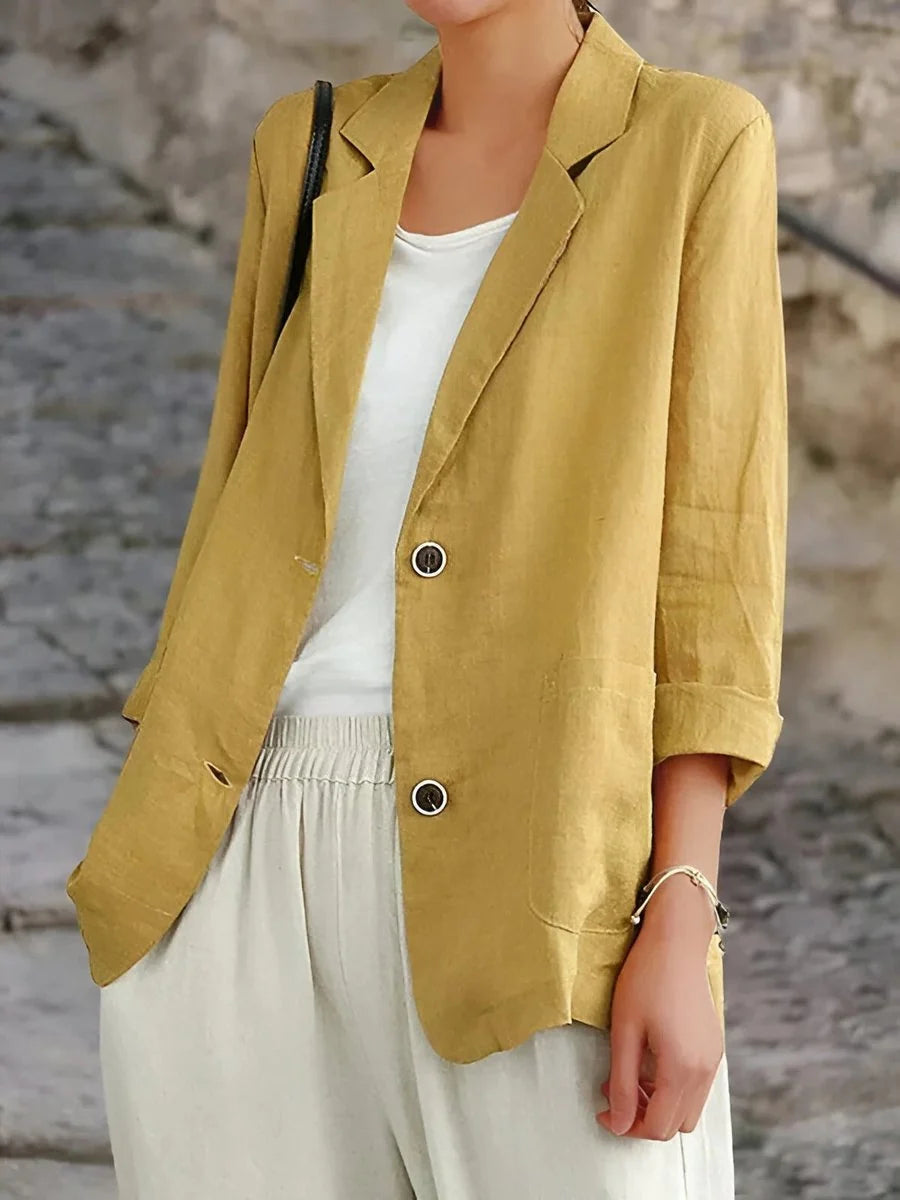 Women's Linen and Cotton Jacket – Casual One-Button Fit