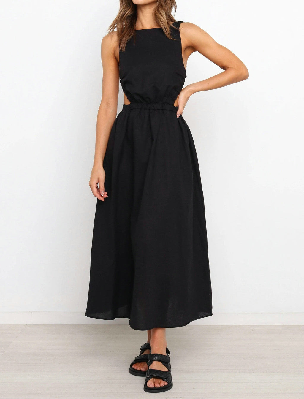 Women's Maxi Dress – Cutout Waist, Sleeveless