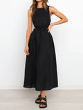 Women's Maxi Dress – Cutout Waist, Sleeveless