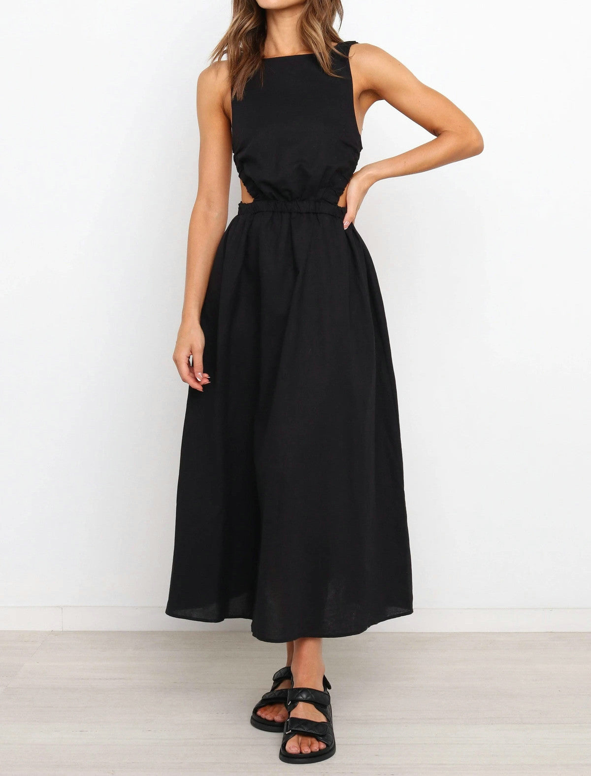 Women's Maxi Dress – Cutout Waist, Sleeveless