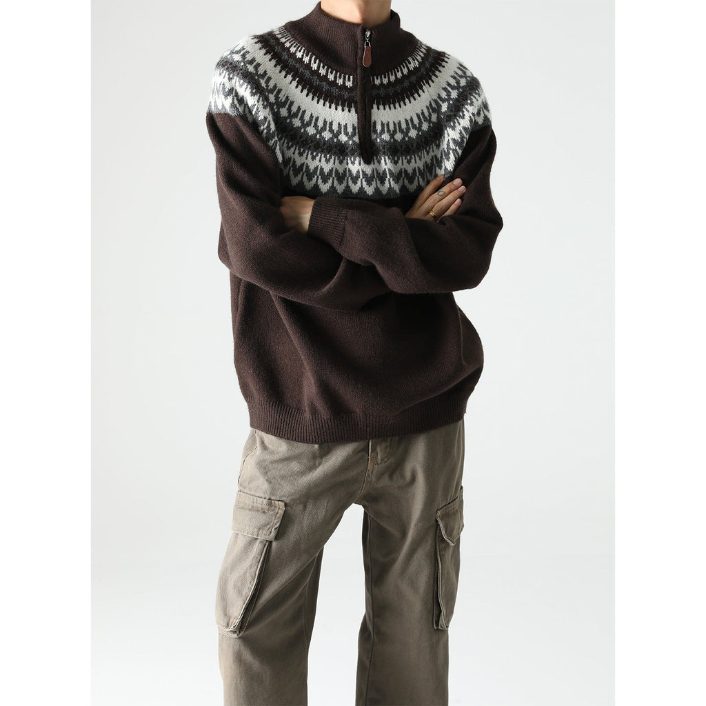 Men's Retro Zippered-Neck Sweater – Casual Knitwear