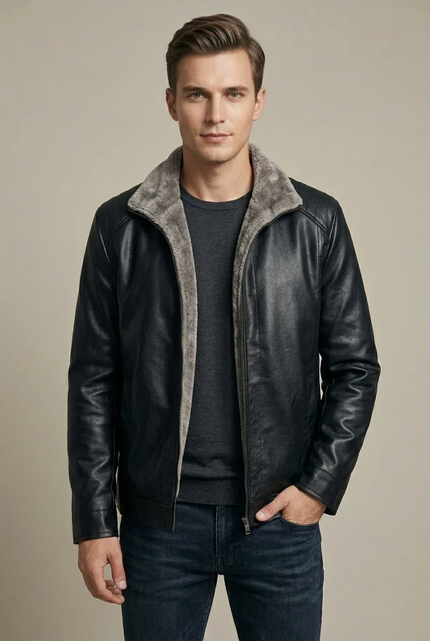 Men's Genuine Leather Jacket – Fleece Lining, Relaxed Fit