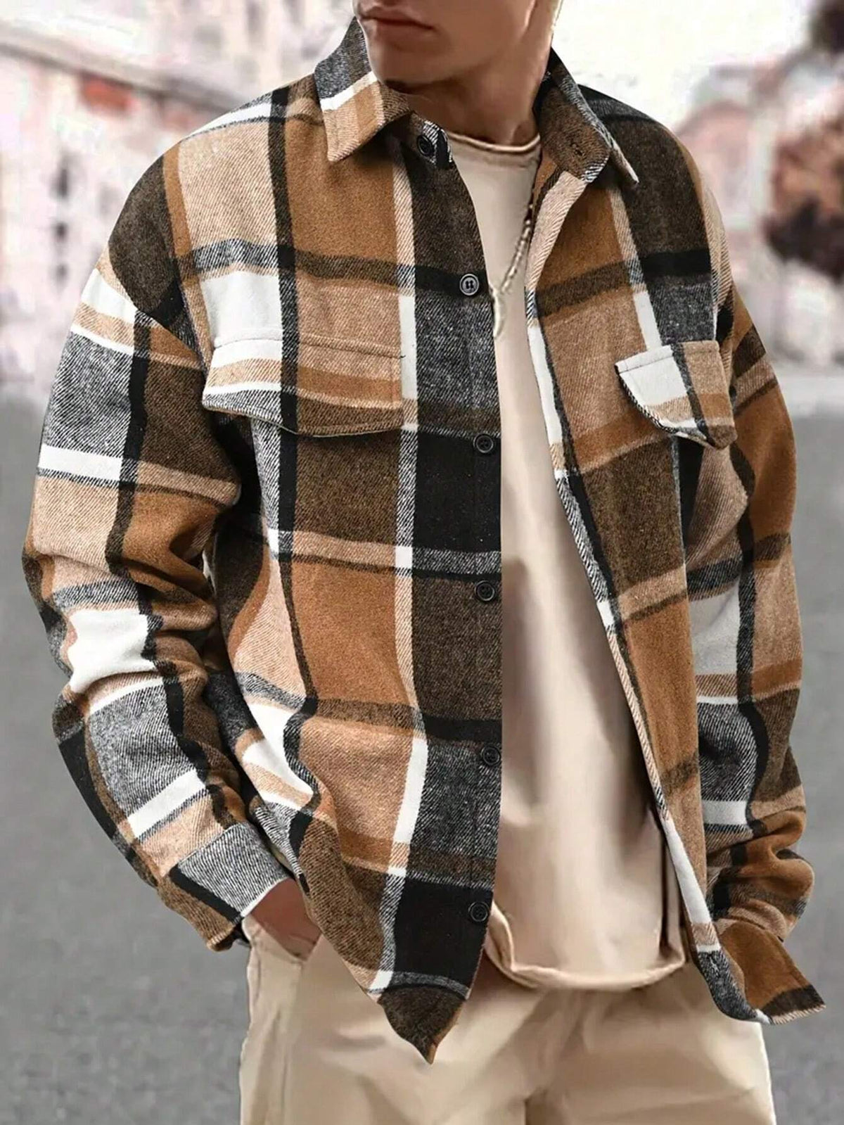 Men's Slim Brushed Checked Shirt – Elegant Long Sleeve