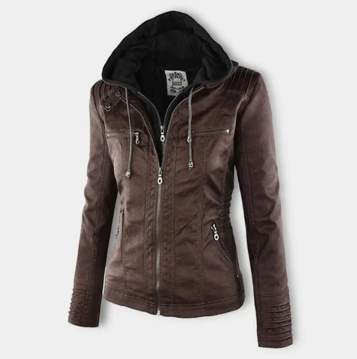 Women's Vegan Motorcycle Jacket - Fitted design with removable hood