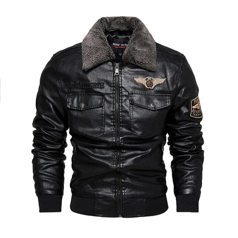 Men's Vegan Bomber Jacket – Cozy Biker-Style Collar