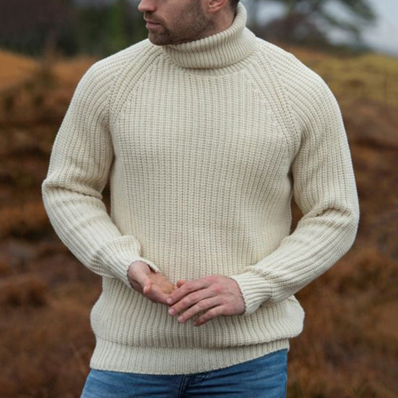 Men's Turtleneck Sweater - Loose-Fit Ribbed Knit