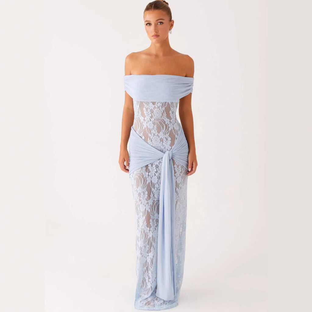 Women's Dress in Cut Lace – Sheer Effect & Satin Bow
