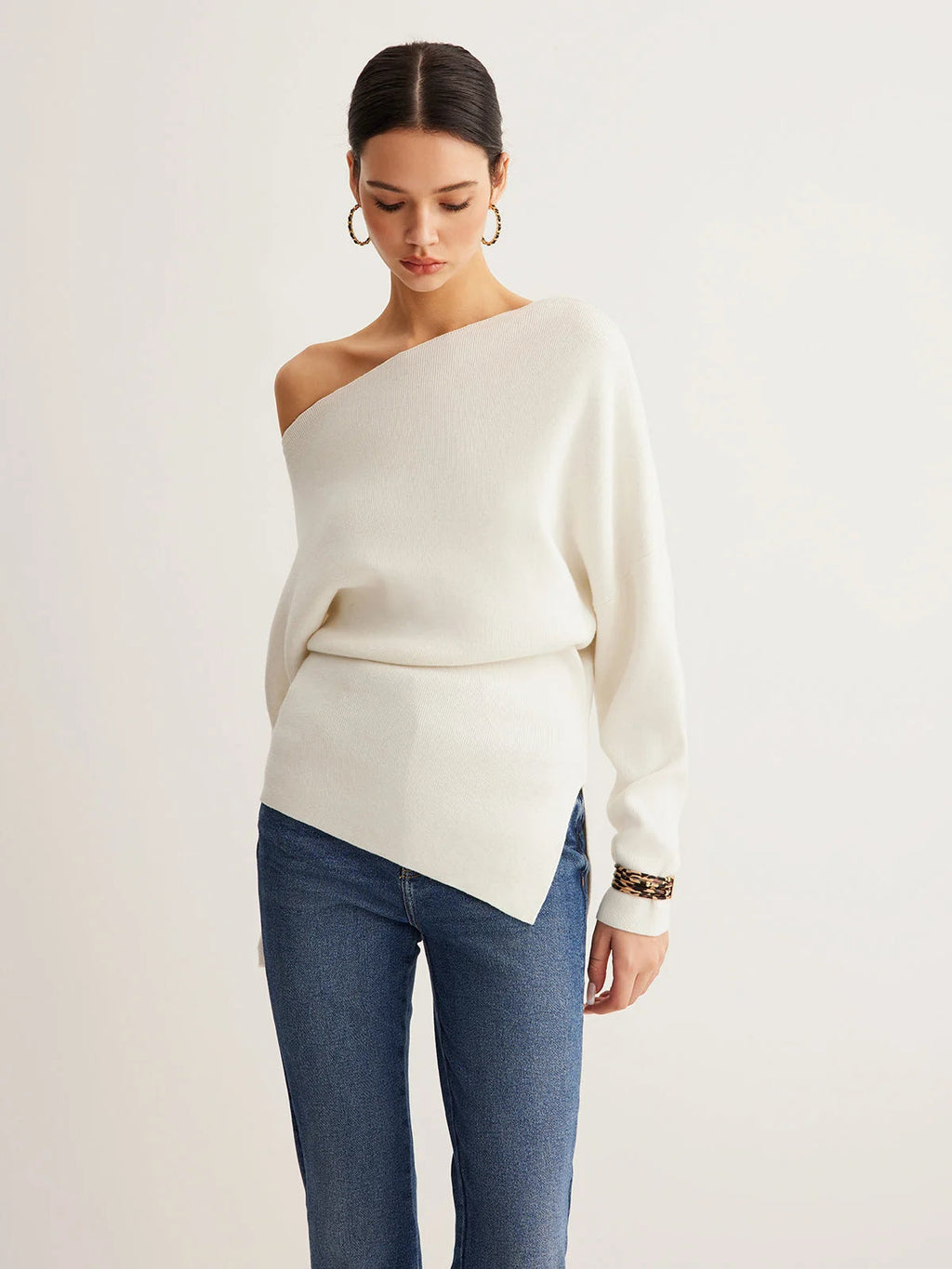 Women's Off-Shoulder Sweater – Relaxed Slim Fit