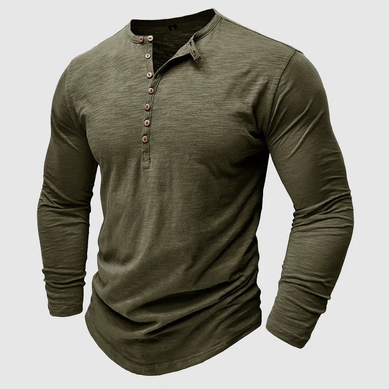 Long-Sleeve Cotton Men's Henley – Modern Relaxed Fit