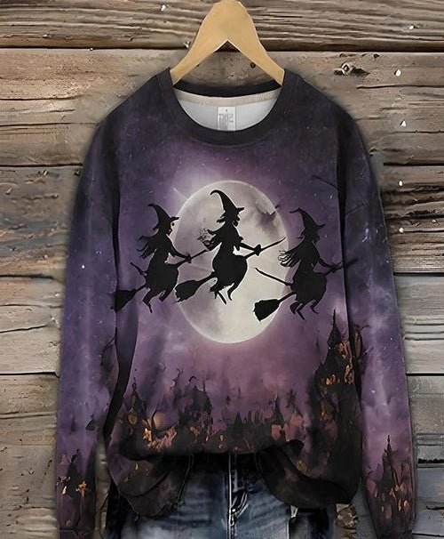 Women's Round-Neck Hoodie – Artistic Halloween Print