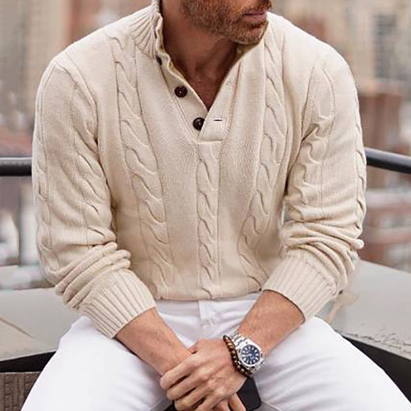 Men's Stand-Up Collar Sweater – Slim Knit and Ribbed Finishes
