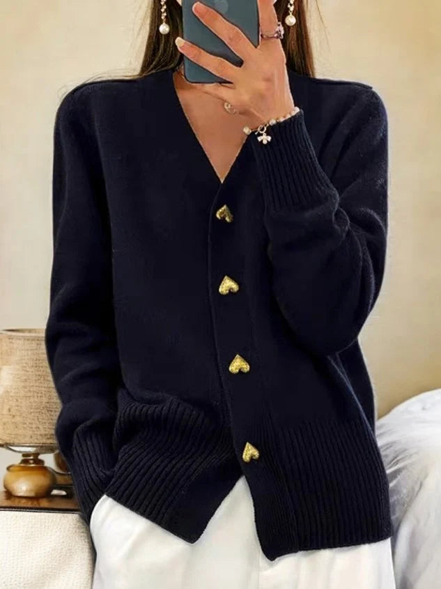Women's Knitwear Cardigan – Long V-Neck with Decorative Buttons